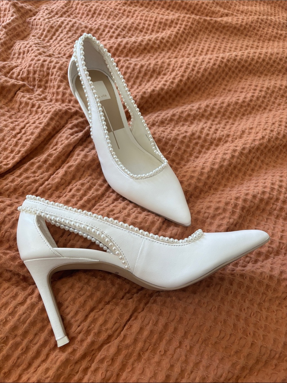Dolce Vita White Pearl-Trim Slingback Pumps